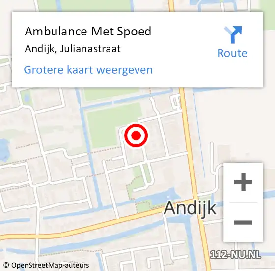 Locatie op kaart van de 112 melding: Ambulance Met Spoed Naar Andijk, Julianastraat op 20 februari 2017 06:36