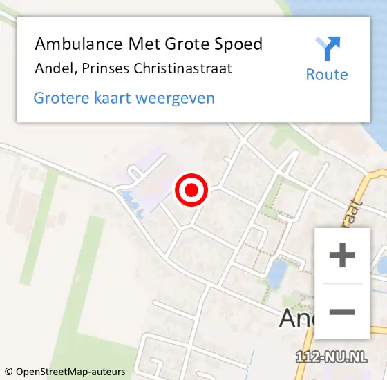 Locatie op kaart van de 112 melding: Ambulance Met Grote Spoed Naar Andel, Prinses Christinastraat op 20 februari 2017 08:23