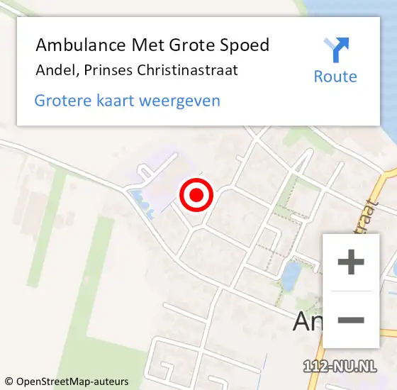 Locatie op kaart van de 112 melding: Ambulance Met Grote Spoed Naar Andel, Prinses Christinastraat op 20 februari 2017 08:23