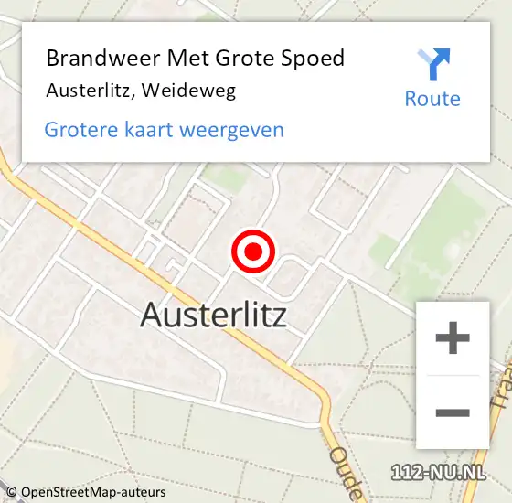 Locatie op kaart van de 112 melding: Brandweer Met Grote Spoed Naar Austerlitz, Weideweg op 20 februari 2017 10:12