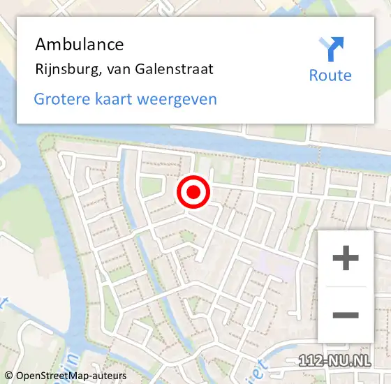 Locatie op kaart van de 112 melding: Ambulance Rijnsburg, van Galenstraat op 20 februari 2017 11:07