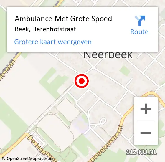 Locatie op kaart van de 112 melding: Ambulance Met Grote Spoed Naar Beek, Herenhofstraat op 11 januari 2014 17:21