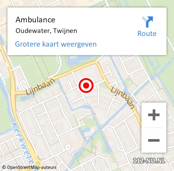 Locatie op kaart van de 112 melding: Ambulance Oudewater, Twijnen op 20 februari 2017 13:30