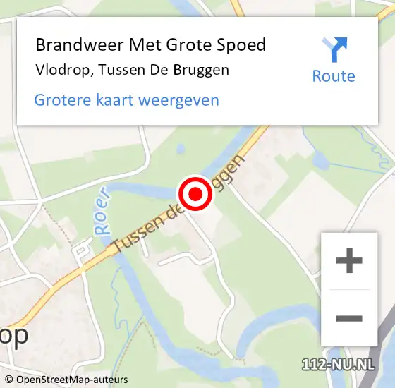 Locatie op kaart van de 112 melding: Brandweer Met Grote Spoed Naar Vlodrop, Tussen De Bruggen op 20 februari 2017 13:32