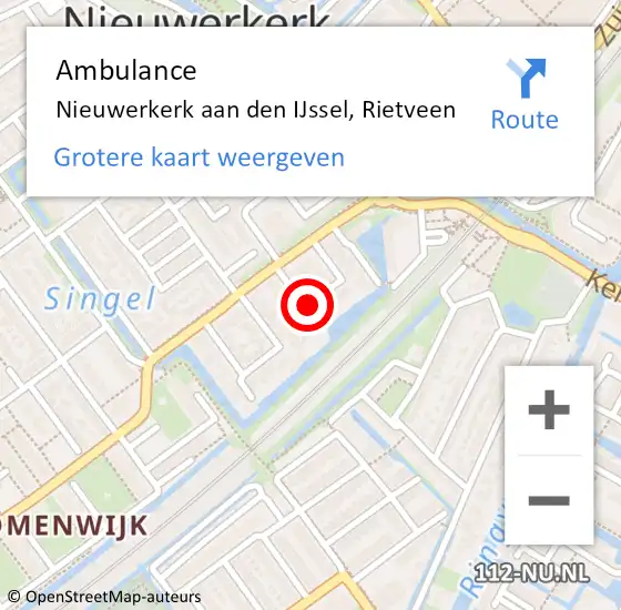 Locatie op kaart van de 112 melding: Ambulance Nieuwerkerk aan den IJssel, Rietveen op 20 februari 2017 15:00