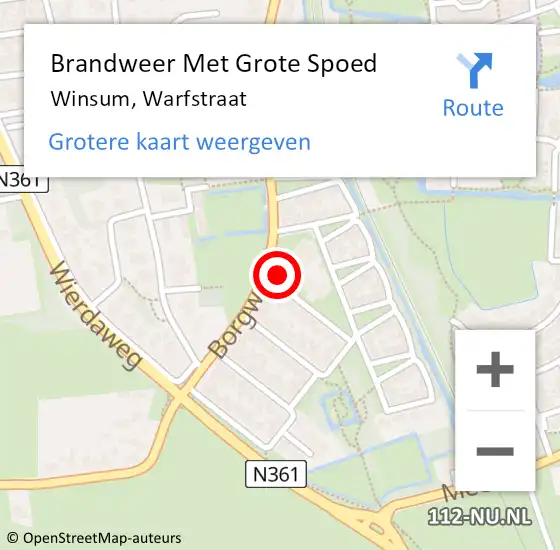 Locatie op kaart van de 112 melding: Brandweer Met Grote Spoed Naar Winsum, Warfstraat op 20 februari 2017 15:15