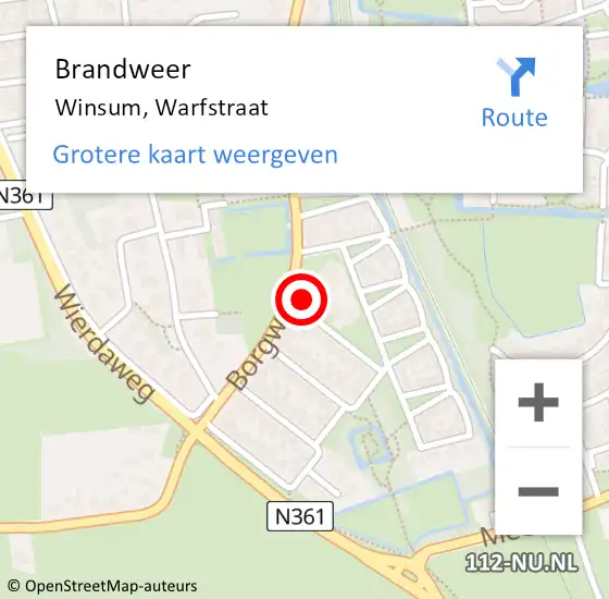 Locatie op kaart van de 112 melding: Brandweer Winsum, Warfstraat op 20 februari 2017 15:18