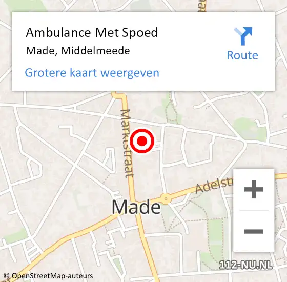 Locatie op kaart van de 112 melding: Ambulance Met Spoed Naar Made, Middelmeede op 20 februari 2017 15:36