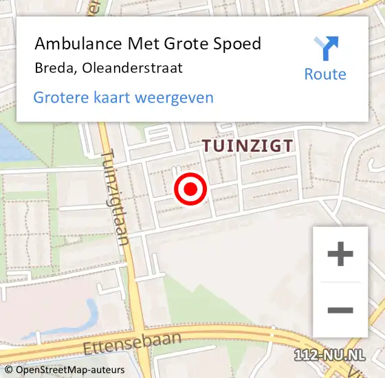 Locatie op kaart van de 112 melding: Ambulance Met Grote Spoed Naar Breda, Oleanderstraat op 20 februari 2017 16:28