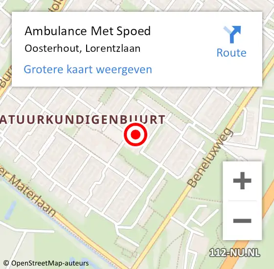 Locatie op kaart van de 112 melding: Ambulance Met Spoed Naar Oosterhout, Lorentzlaan op 20 februari 2017 17:19