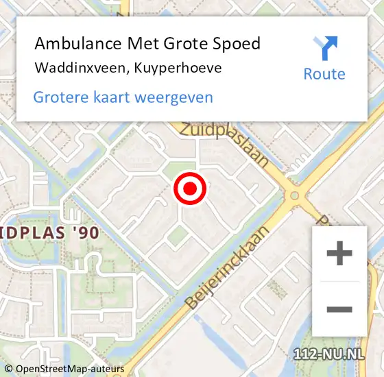 Locatie op kaart van de 112 melding: Ambulance Met Grote Spoed Naar Waddinxveen, Kuyperhoeve op 20 februari 2017 18:18