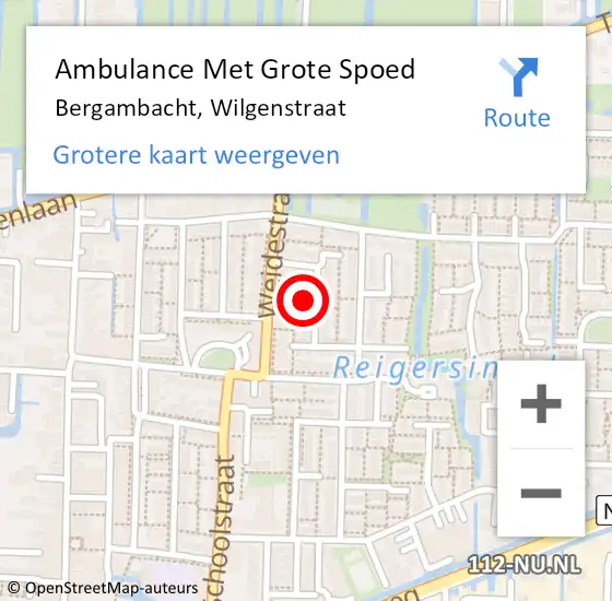 Locatie op kaart van de 112 melding: Ambulance Met Grote Spoed Naar Bergambacht, Wilgenstraat op 20 februari 2017 18:54