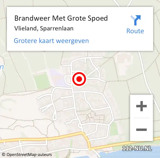 Locatie op kaart van de 112 melding: Brandweer Met Grote Spoed Naar Vlieland, Sparrenlaan op 20 februari 2017 19:40