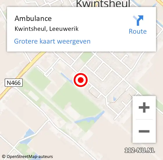 Locatie op kaart van de 112 melding: Ambulance Kwintsheul, Leeuwerik op 20 februari 2017 22:42