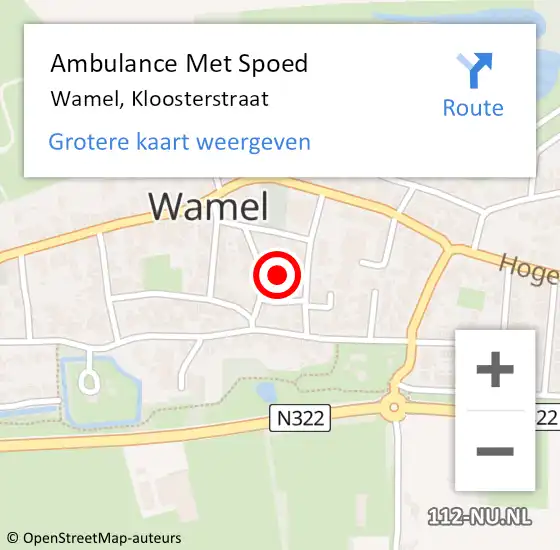 Locatie op kaart van de 112 melding: Ambulance Met Spoed Naar Wamel, Kloosterstraat op 20 februari 2017 23:25