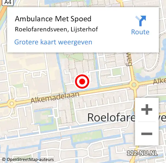 Locatie op kaart van de 112 melding: Ambulance Met Spoed Naar Roelofarendsveen, Lijsterhof op 21 februari 2017 00:20