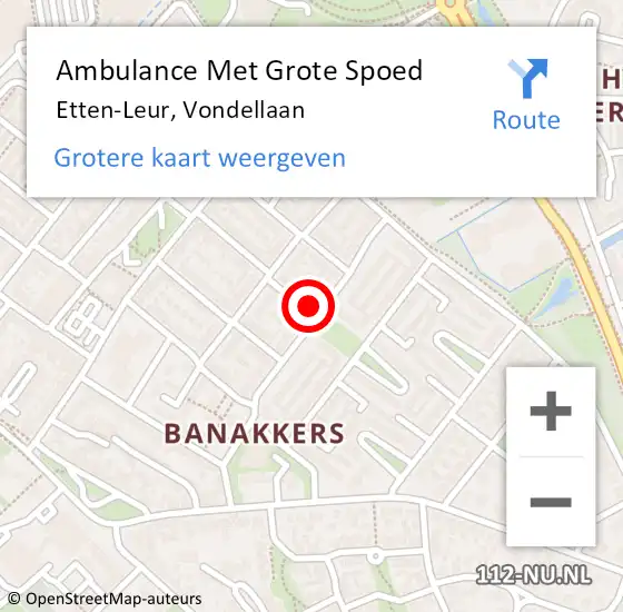 Locatie op kaart van de 112 melding: Ambulance Met Grote Spoed Naar Etten-Leur, Vondellaan op 21 februari 2017 01:04