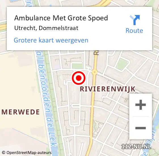 Locatie op kaart van de 112 melding: Ambulance Met Grote Spoed Naar Utrecht, Dommelstraat op 21 februari 2017 05:26