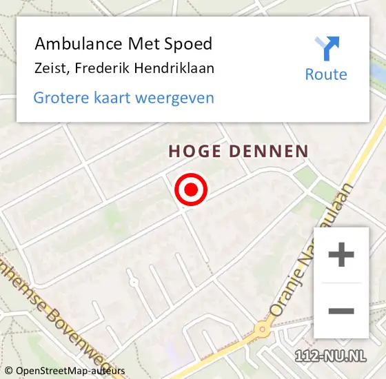 Locatie op kaart van de 112 melding: Ambulance Met Spoed Naar Zeist, Frederik Hendriklaan op 21 februari 2017 06:16