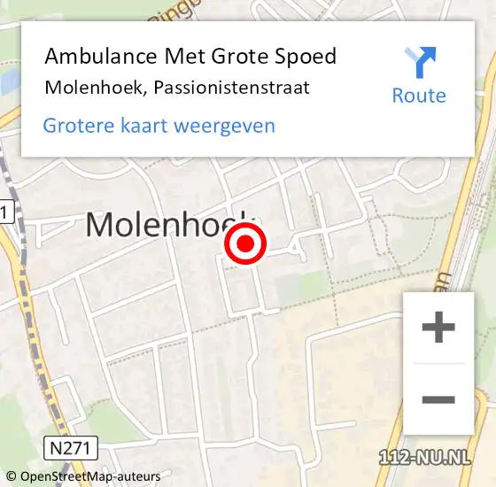 Locatie op kaart van de 112 melding: Ambulance Met Grote Spoed Naar Molenhoek, Passionistenstraat op 21 februari 2017 08:09