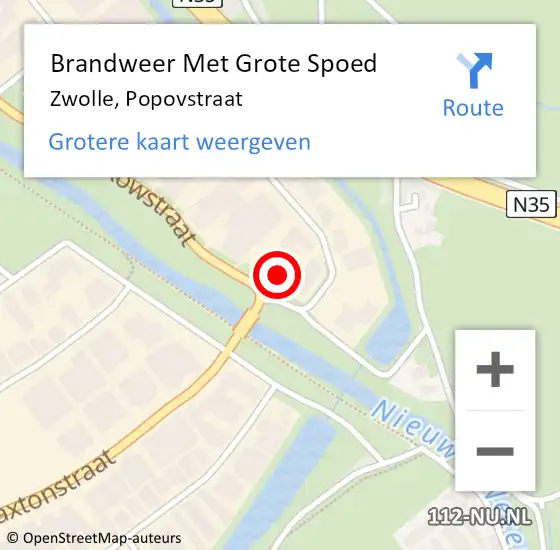 Locatie op kaart van de 112 melding: Brandweer Met Grote Spoed Naar Zwolle, Popovstraat op 21 februari 2017 08:46