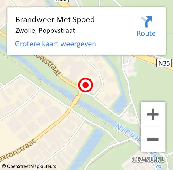 Locatie op kaart van de 112 melding: Brandweer Met Spoed Naar Zwolle, Popovstraat op 21 februari 2017 09:06