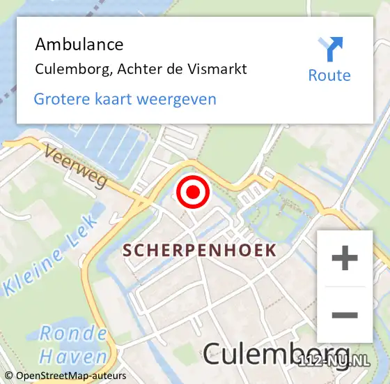 Locatie op kaart van de 112 melding: Ambulance Culemborg, Achter de Vismarkt op 21 februari 2017 10:40