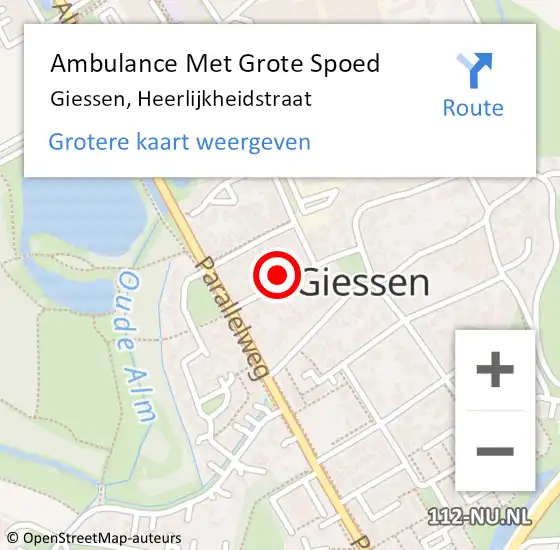 Locatie op kaart van de 112 melding: Ambulance Met Grote Spoed Naar Giessen, Heerlijkheidstraat op 11 januari 2014 19:06