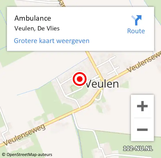 Locatie op kaart van de 112 melding: Ambulance Veulen, De Vlies op 21 februari 2017 12:05