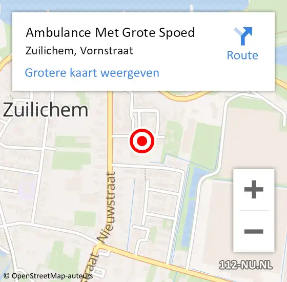 Locatie op kaart van de 112 melding: Ambulance Met Grote Spoed Naar Zuilichem, Vornstraat op 11 januari 2014 19:07