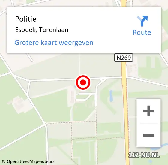 Locatie op kaart van de 112 melding: Politie Esbeek, Torenlaan op 11 januari 2014 19:13