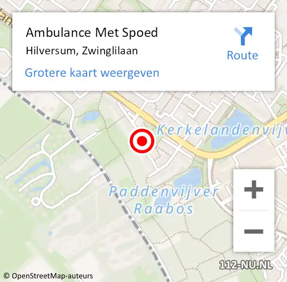 Locatie op kaart van de 112 melding: Ambulance Met Spoed Naar Hilversum, Zwinglilaan op 11 januari 2014 19:18