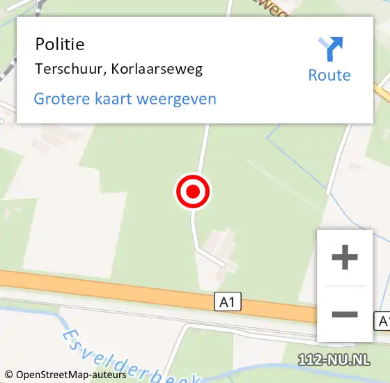 Locatie op kaart van de 112 melding: Politie Terschuur, Korlaarseweg op 21 februari 2017 16:34