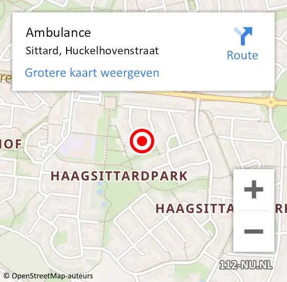 Locatie op kaart van de 112 melding: Ambulance Sittard, Huckelhovenstraat op 11 januari 2014 19:27