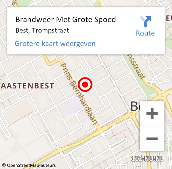 Locatie op kaart van de 112 melding: Brandweer Met Grote Spoed Naar Best, Trompstraat op 21 februari 2017 17:50