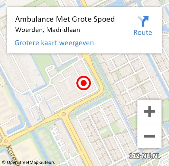 Locatie op kaart van de 112 melding: Ambulance Met Grote Spoed Naar Woerden, Madridlaan op 21 februari 2017 18:32