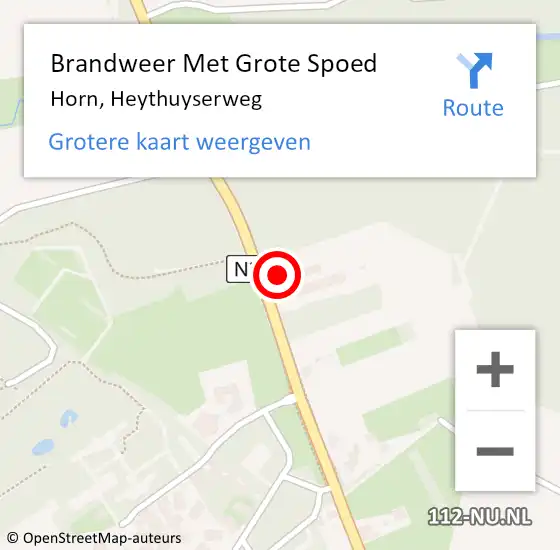 Locatie op kaart van de 112 melding: Brandweer Met Grote Spoed Naar Horn, Heythuyserweg op 21 februari 2017 18:57