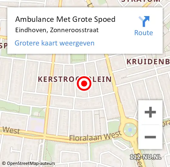 Locatie op kaart van de 112 melding: Ambulance Met Grote Spoed Naar Eindhoven, Zonneroosstraat op 21 februari 2017 20:13