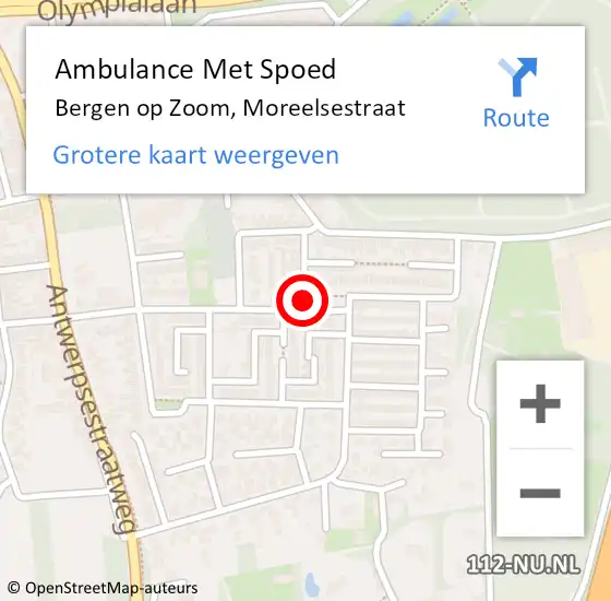 Locatie op kaart van de 112 melding: Ambulance Met Spoed Naar Bergen op Zoom, Moreelsestraat op 21 februari 2017 20:28