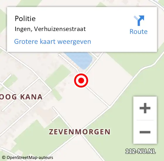 Locatie op kaart van de 112 melding: Politie Ingen, Verhuizensestraat op 21 februari 2017 21:40