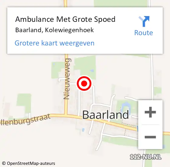 Locatie op kaart van de 112 melding: Ambulance Met Grote Spoed Naar Baarland, Kolewiegenhoek op 11 januari 2014 20:01