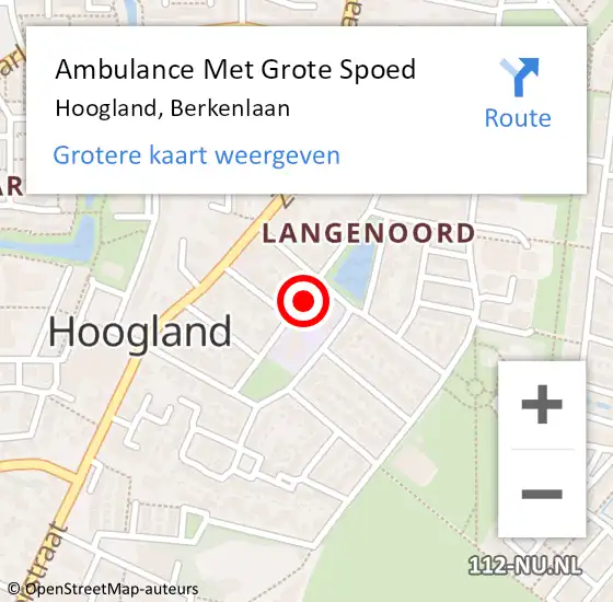 Locatie op kaart van de 112 melding: Ambulance Met Grote Spoed Naar Hoogland, Berkenlaan op 21 februari 2017 23:59