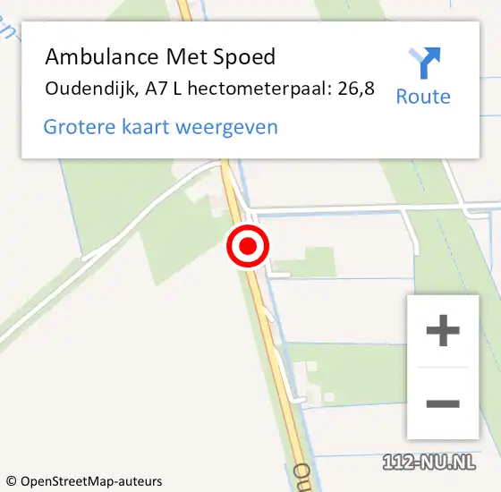 Locatie op kaart van de 112 melding: Ambulance Met Spoed Naar Oudendijk, A7 L hectometerpaal: 26,8 op 22 februari 2017 06:27