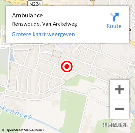 Locatie op kaart van de 112 melding: Ambulance Renswoude, Van Arckelweg op 22 februari 2017 07:33