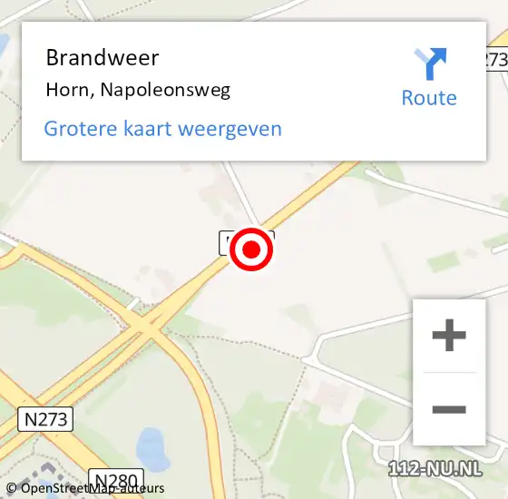 Locatie op kaart van de 112 melding: Brandweer Horn, Napoleonsweg op 22 februari 2017 11:51