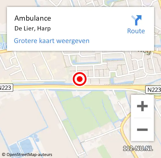 Locatie op kaart van de 112 melding: Ambulance De Lier, Harp op 22 februari 2017 12:23