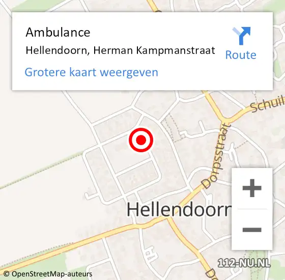 Locatie op kaart van de 112 melding: Ambulance Hellendoorn, Herman Kampmanstraat op 22 februari 2017 13:03