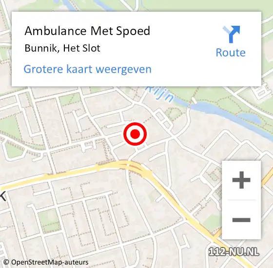 Locatie op kaart van de 112 melding: Ambulance Met Spoed Naar Bunnik, Het Slot op 22 februari 2017 13:45