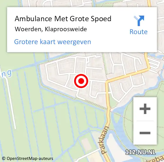 Locatie op kaart van de 112 melding: Ambulance Met Grote Spoed Naar Woerden, Klaproosweide op 22 februari 2017 15:03