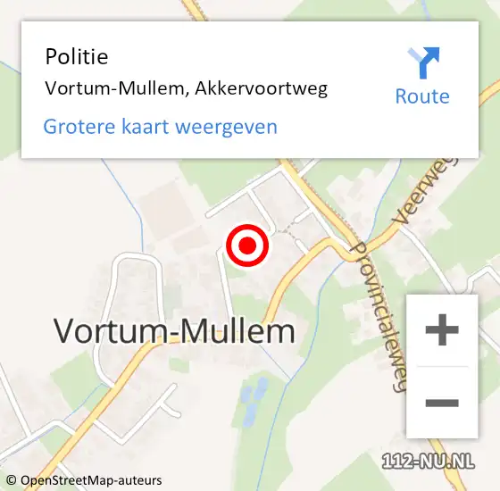 Locatie op kaart van de 112 melding: Politie Vortum-Mullem, Akkervoortweg op 22 februari 2017 15:48